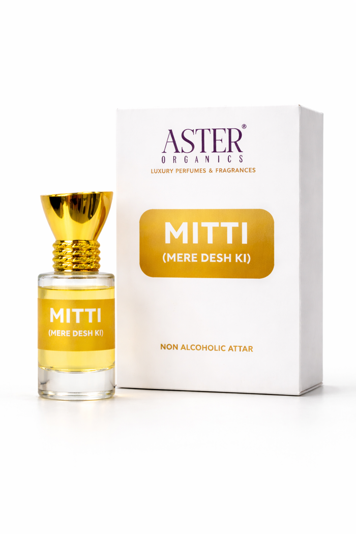 Aster Organics Mitti perfume bottle and packaging on a white background