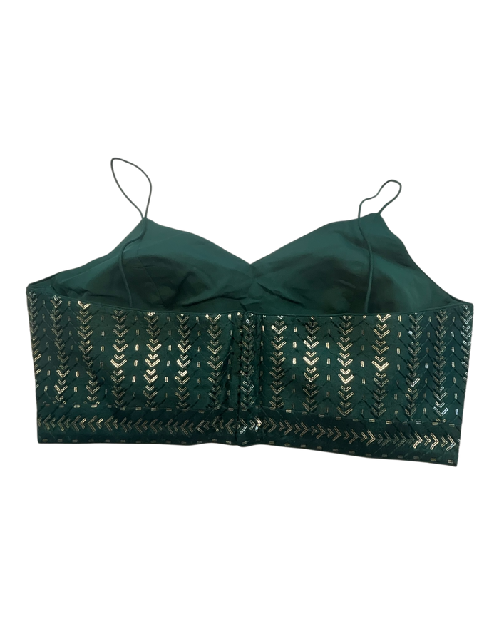 36" / UK 10 - Dark / Bottle Green - Sequins Work Strap Saree Blouse with cups - UK Stock - Quick Delivery - RNK - R780 -KK