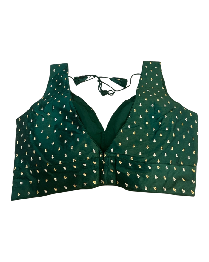40" / UK 14 - Bottle Green - Silky Designer Saree blouse with cups, Sleeveless - UK Stock - Quick Delivery - RNK - R717 KV