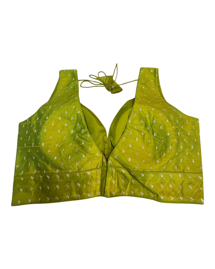 40" / UK 14 - Lime Green - Silky Designer Saree blouse with cups, Sleeveless - UK Stock - Quick Delivery - RNK - R717 KV