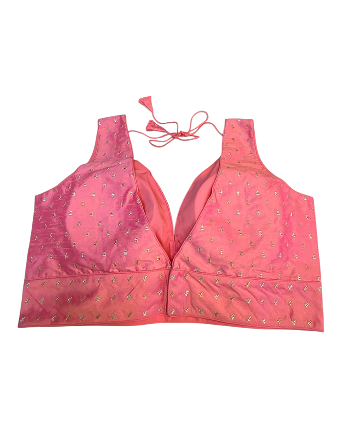 40" / UK 14 - Pink - Silky Designer Saree blouse with cups, Sleeveless - UK Stock - Quick Delivery - RNK - R717 KV