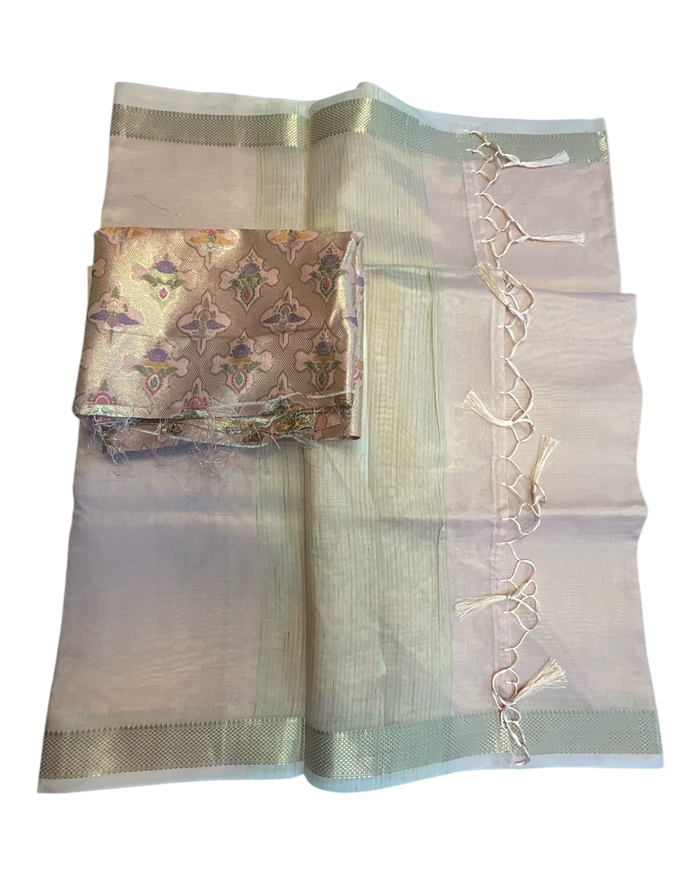 Baby Pink - Fancy Cotton Silky Saree with Brocade Blouse Piece - UK Stock - 2/3 days Delivery 12KP25 RT411002