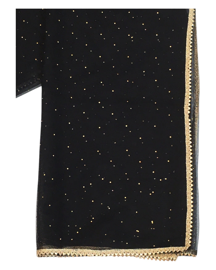 Black - Ladies Net Dupatta with Gold Lace Border & Diamante - Mix N Match - VC2501 T0125