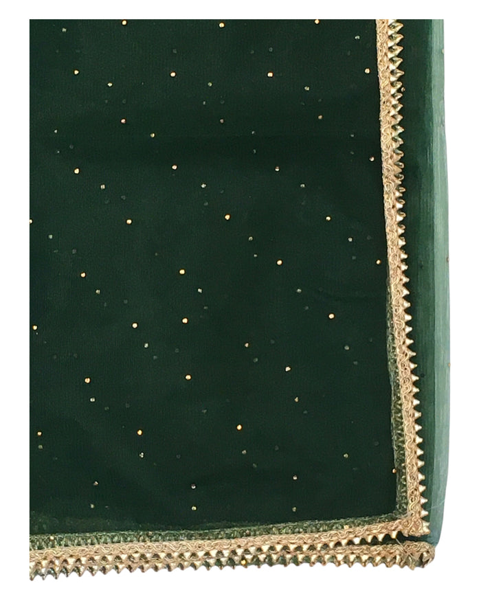 Bottle Green - Ladies Net Dupatta with Gold Lace Border & Diamante - Mix N Match - VC2501 T0125