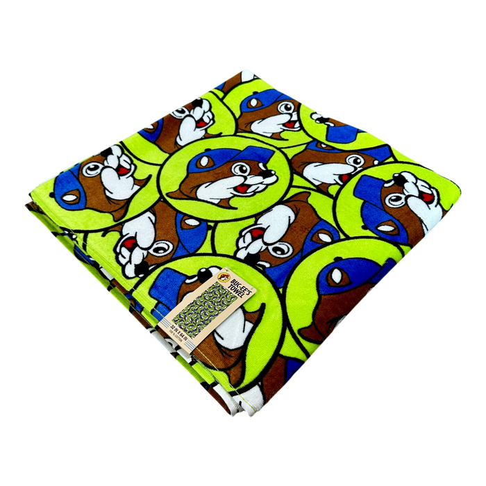Buc-ee's novelty towel - vibrant lime and playful design