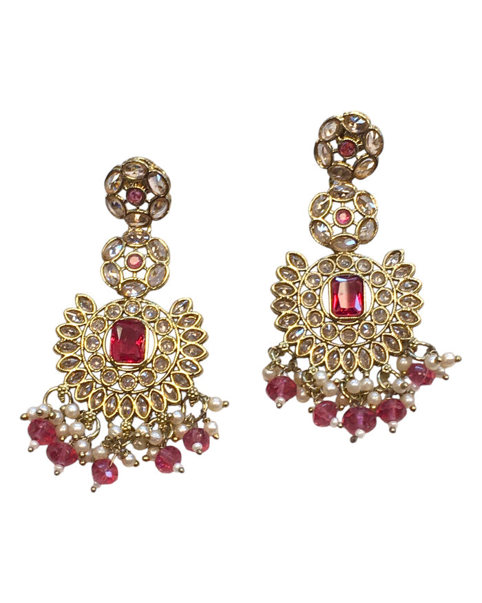Coral - Large - Antique Gold Finish Traditional Earrings - Bollywood - Weddings - PRI1773 11Tp24