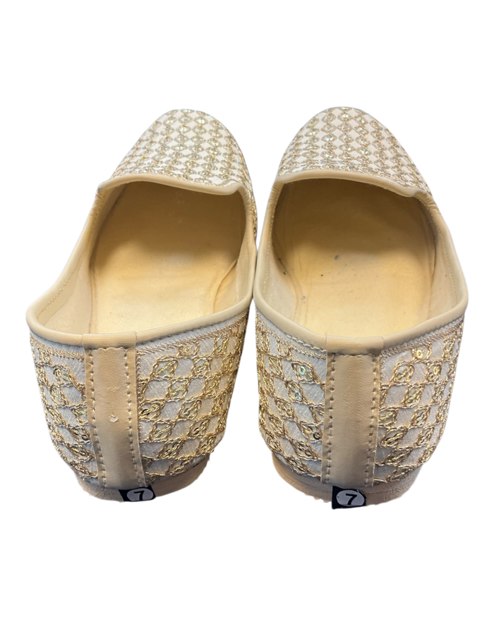 Cream Embroidered - Loafer Style Mojri - Indian Mens shoes - Mojari , Khossay - Sherwani / Kurta - PAL2602 C (Copy)
