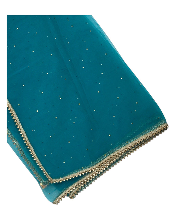 Dark Tuquoise - Ladies Net Dupatta with Gold Lace Border & Diamante - Mix N Match - VC2501 T0125