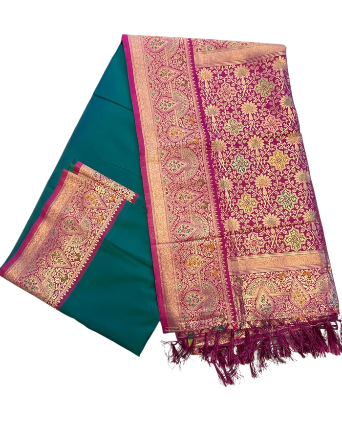 Dark Turquoise- Silky Handloom Banarasi Saree with Blouse Piece - 12KH25 RP388