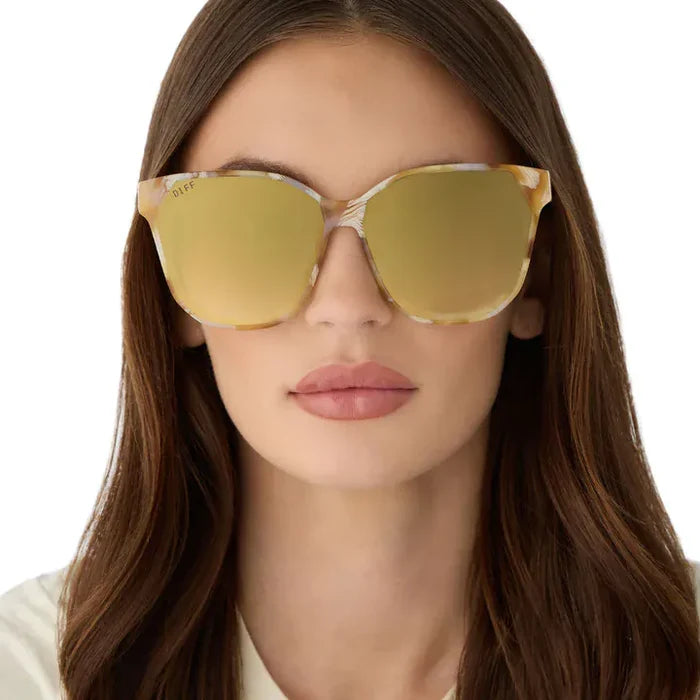 DIFF Eyewear Gia Gilded Tortoise Brown Gradient Light Gold Flash Sunglasses