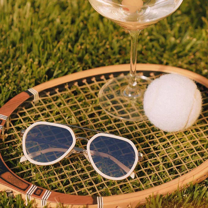DIFF Eyewear Joey Courtside Ivory Gold Metal Slate Gradient Flash Sunglasses