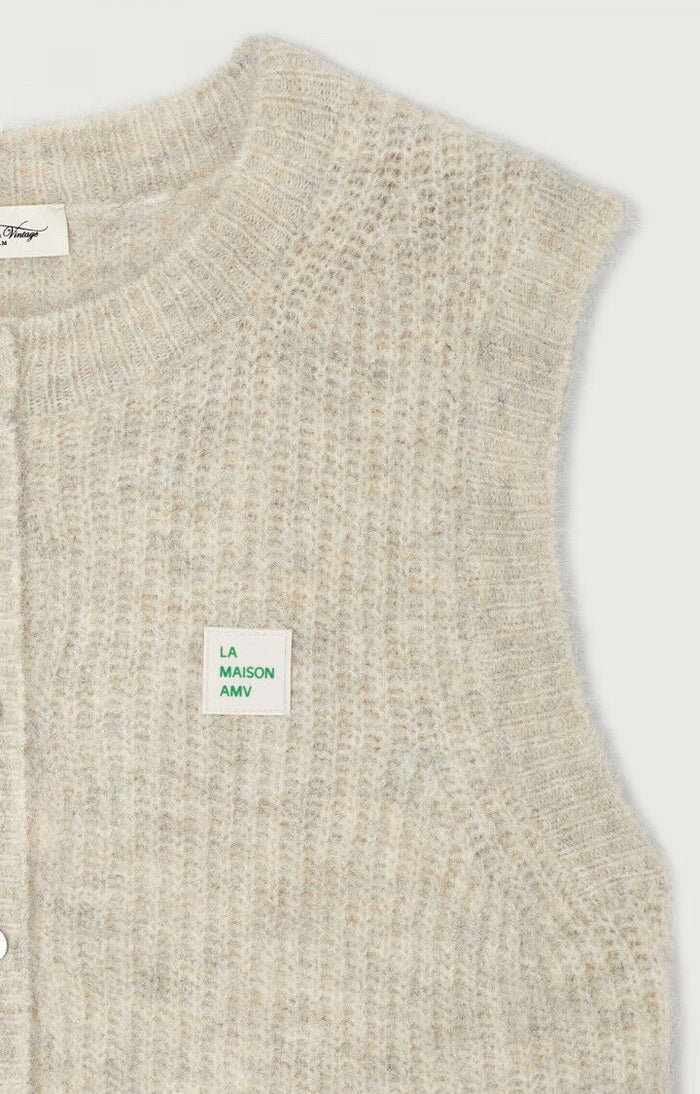 EAST19 SLEEVELESS CARDIGAN in Powder Snow Melange by American Vintage