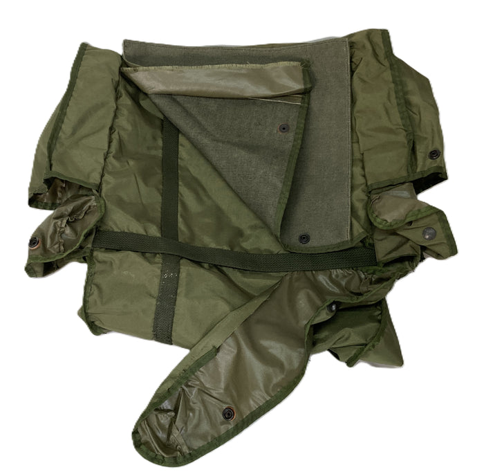 French Military Green Nylon Rucksack – DIY Repair Project, 12"x12"x6" Main, 4 Pockets, With or Without Straps