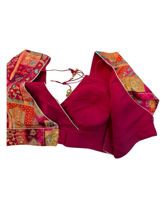 Fuchsia / Magenta Pink - Banarasi Brocade Saree / Lehenga blouse - 38" Bust (UK 12) Can be let out to size 14 - VFJ204 01KP25