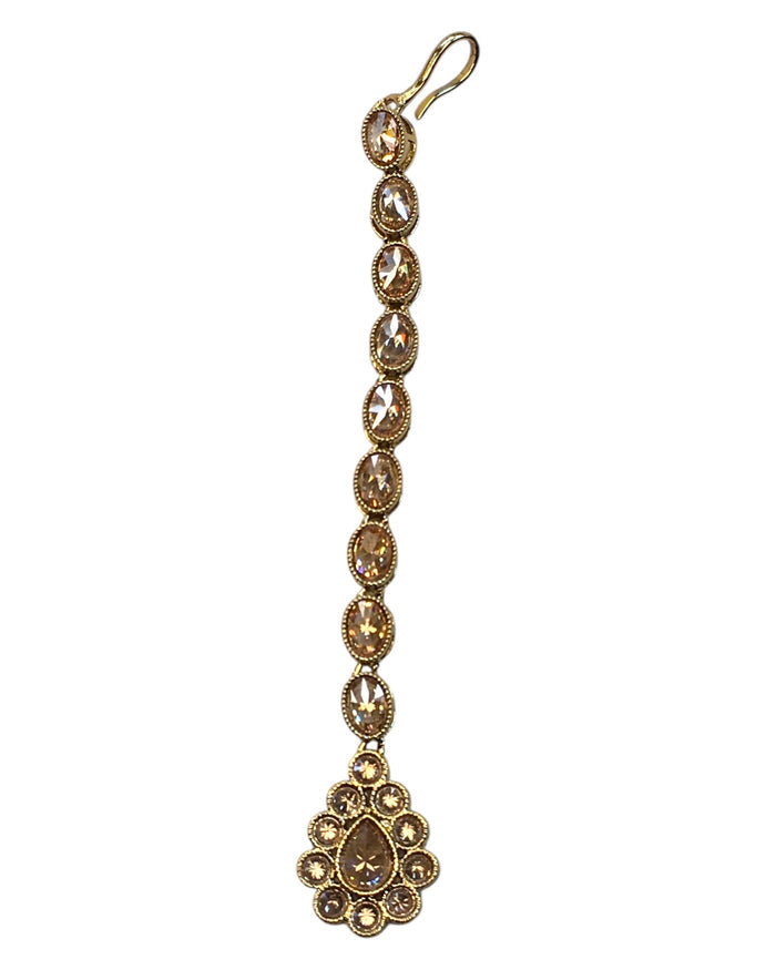 Gold / Neutral - Antique Gold Finish Small Size Tika Head Piece - Indian Ladies Fashion Jewellery - AE2430 11Vp24