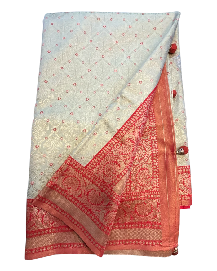 Gold / Red - Silky Handloom Banarasi Saree with Blouse Piece - 12TY25 REW1046
