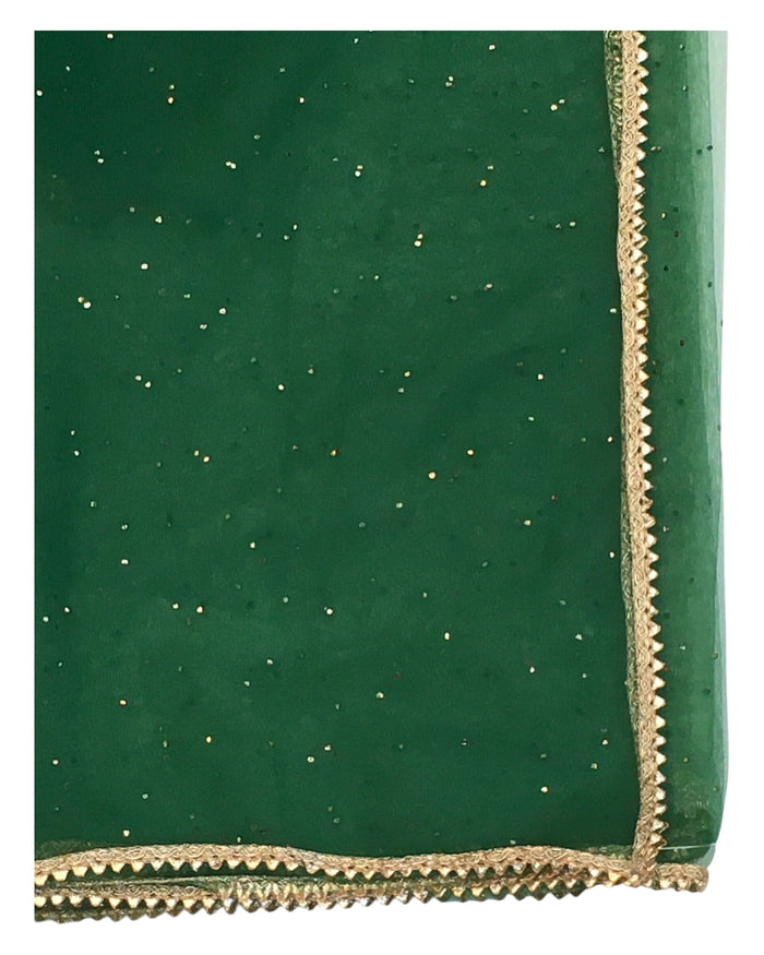 Green - Ladies Net Dupatta with Gold Lace Border & Diamante - Mix N Match - VC2501 T0125