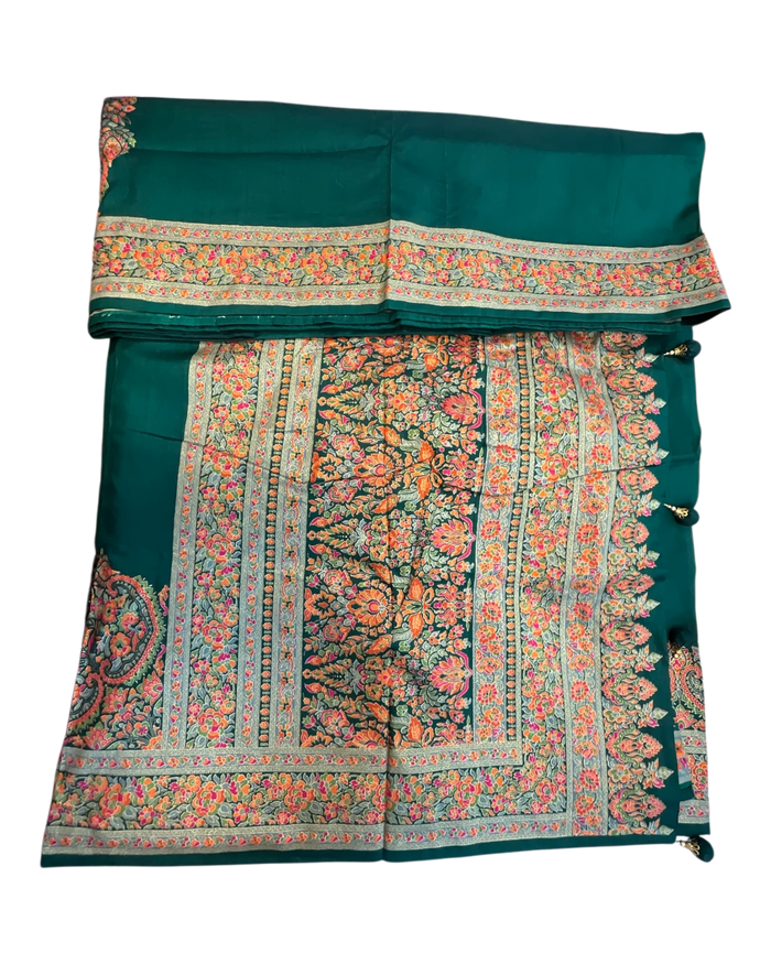 Green - Traditional Block Printed Dupion Silky Saree with Blouse Piece - UK Stock - 2/3 days Delivery 12KC25 K911
