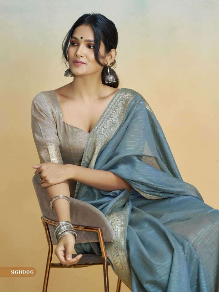 Grey - Handloom -Cotton Silky Banarasi Saree with Blouse Piece - SHISLI960006 10KT25