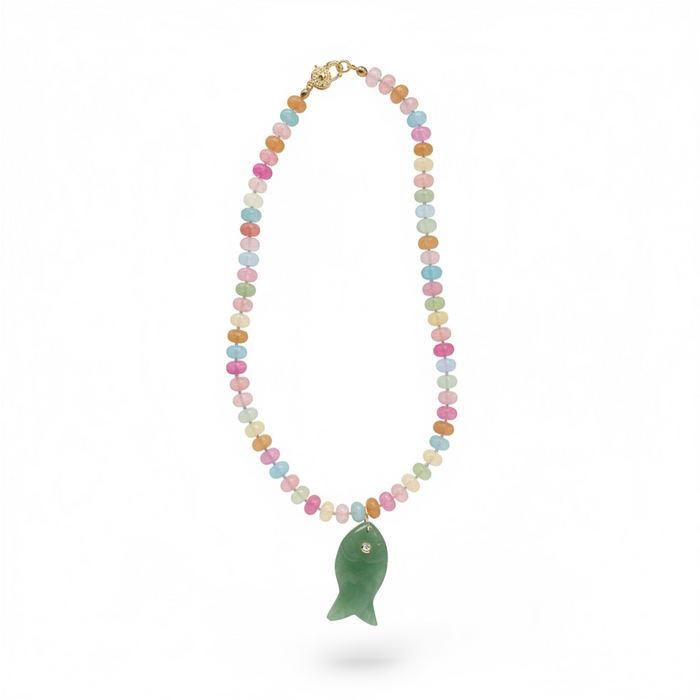 Handmade Jade Fish Candy Beaded Necklace