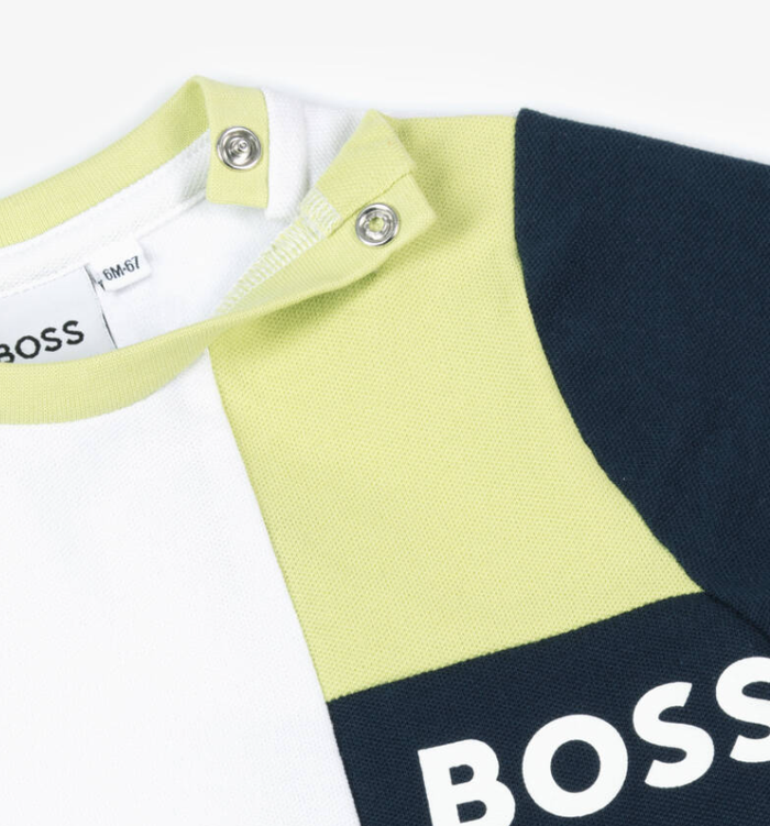 HUGO BOSS Boys White & Blue Colourblock Cotton Piqué T-Shirt