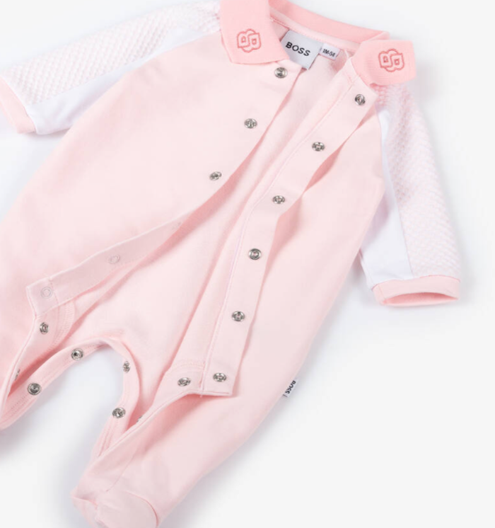 HUGO BOSS Girls Pink Cotton Jersey Babygrow