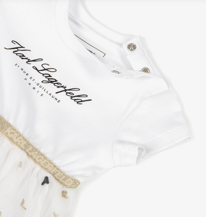 KARL LAGERFELD Baby Girls White Cotton Jersey & Tulle Dress