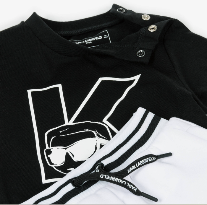 KARL LAGERFELD Boys Black & White Cotton Jersey New Ikons Logo Shorts Set