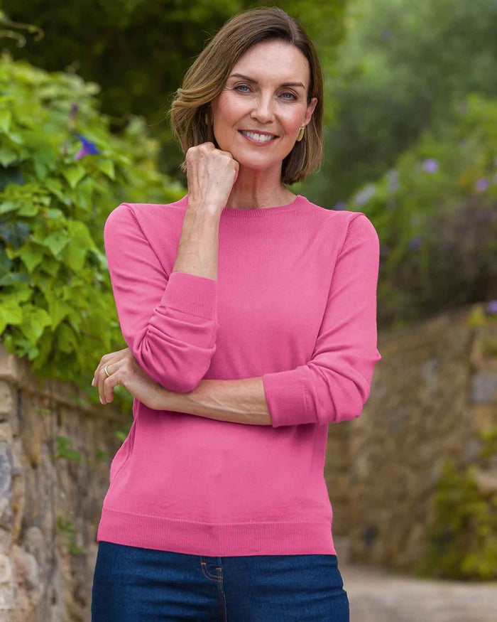 Merino Wool Crew Neck Jumper - Bubblegum - Country Collection