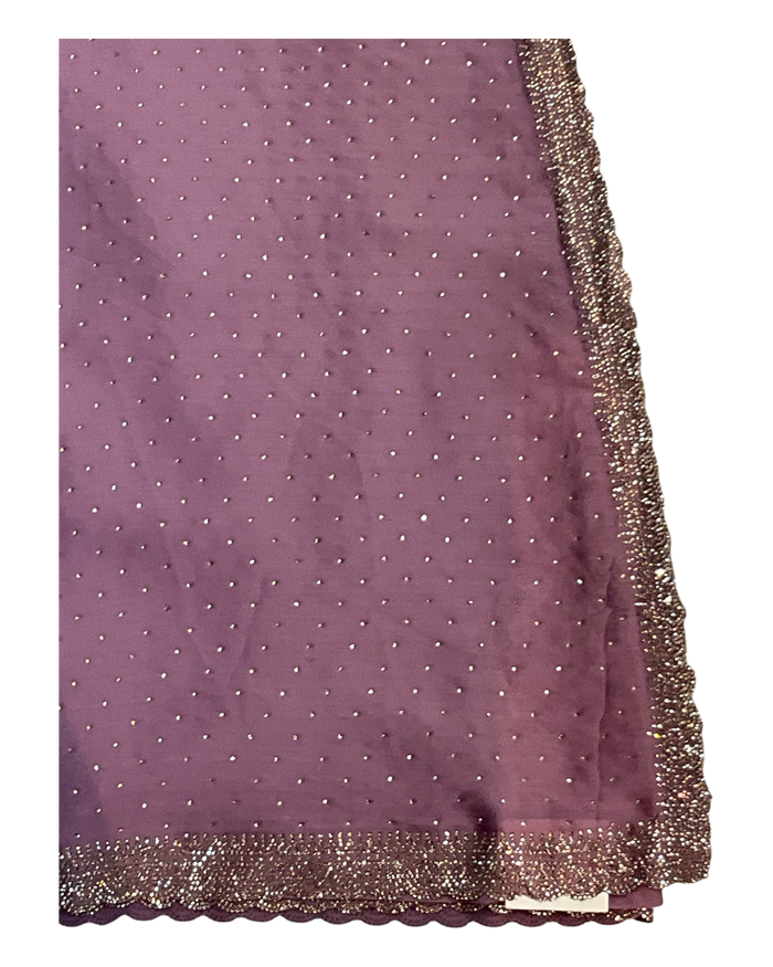 Lilac - Classic Satin Crepe Saree with Stone Work and Blouse Piece - UK stock - 24hr Dispatch - RS2533 VJ