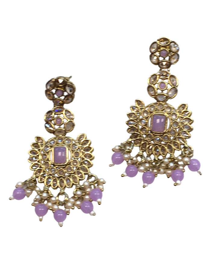 Lilac - Large - Antique Gold Finish Traditional Earrings - Bollywood - Weddings - PRI1773 11Tp24