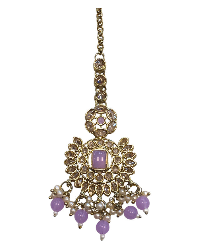 Lilac - Large - Antique Gold Finish Traditional Tika Head piece - Bollywood - Weddings - PRI1773 11V24