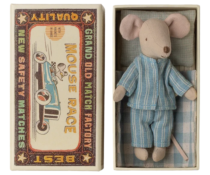 Maileg Big Brother Mouse in a Matchbox (Blue PJs)