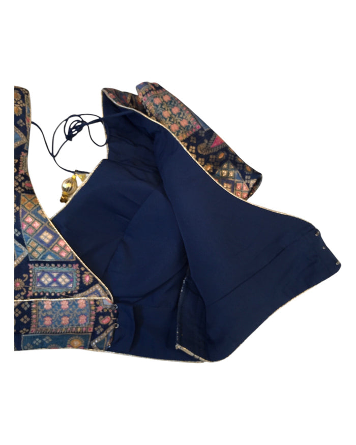 Navy Petrol Blue - Banarasi Brocade Saree / Lehenga blouse - 36" Bust (UK 10) Can be let out to size 12 - VFJ204 01KP25