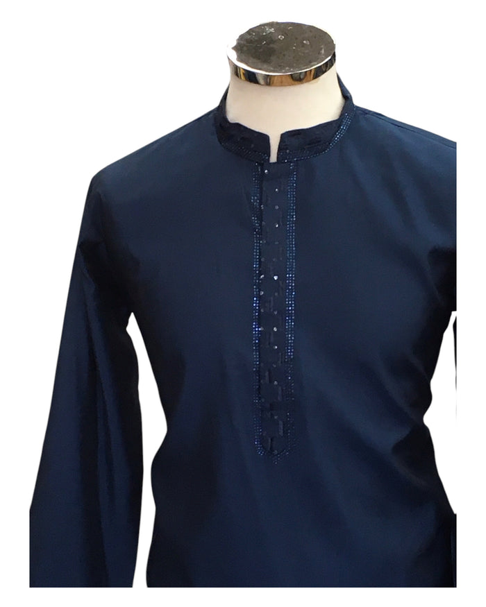 Navy / Petrol Blue - Mens Kurta Set with Rich Brocade Waistcoat - SHU2507 TY 0325