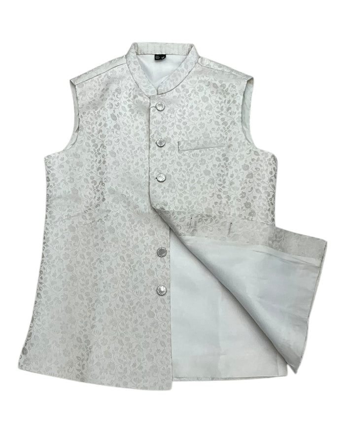 Off White / Cream Self Banarasi Brocade - Premium Mens Waistcoat - VNS-JKT16 10KP25