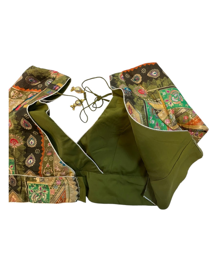 Olive / Mehndi / Henna Green - Banarasi Brocade Saree / Lehenga blouse - 36" Bust (UK 10) Can be let out to size 12 - VFJ204 01KP25