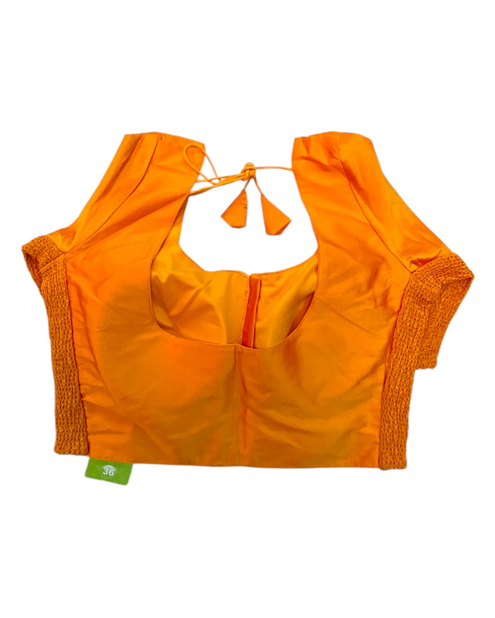 Orange - HYBRID Silky Saree blouse - With Elastic on both side for Great fit - Size 36",38", 40" S M L - VAM1216 Ap