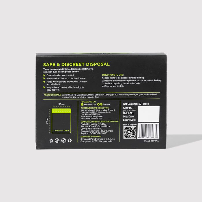 Pee Safe Oxo-Biodegradable Disposable Bags - 50 Bags (Large) *