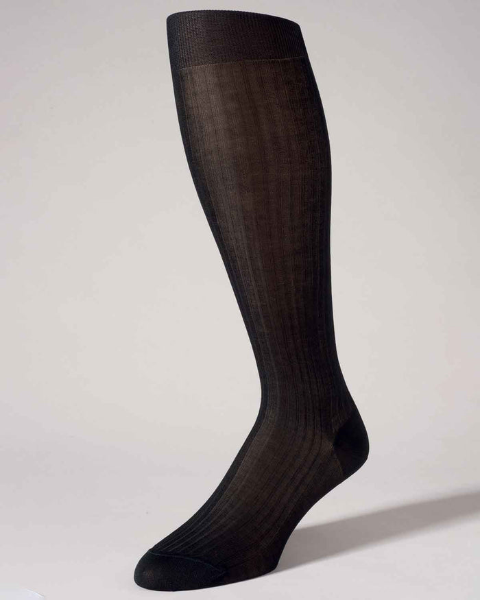 Pantherella Pure Cotton Knee Socks - Black - Country Collection