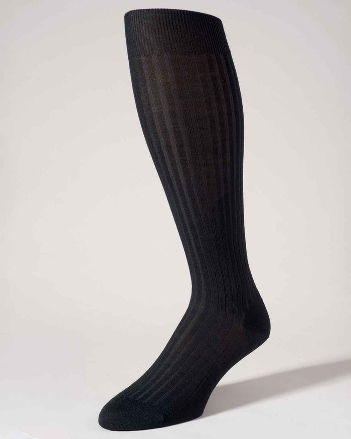 Pantherella Stretch Wool Knee Socks - Black - Country Collection