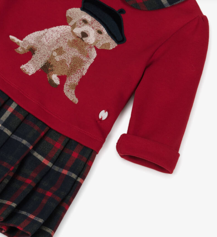 PATACHOU Girls Red Cotton Jersey & Tartan Dress