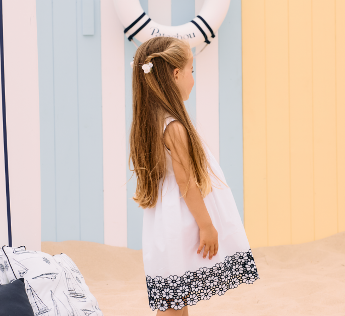 PATACHOU Girls White & Blue Cotton Dress