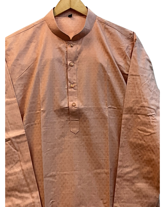 Peach - Soft Cotton Self Woven Mens Kurta Set - Perfect under a Waistcoat - Sangeet Mehendi Haldi - KCS1263 03KJ26