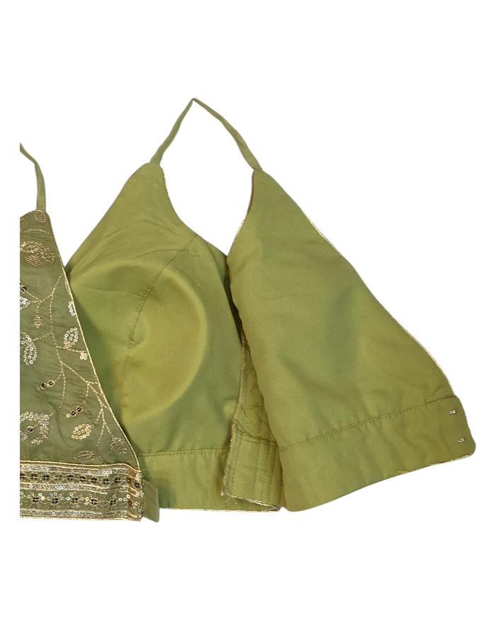 Pista Green - Low V Neck Embroidered Saree / Lehenga Blouse - 38" Bust (UK 12) Can be let out to size 14 - B216 01KV25