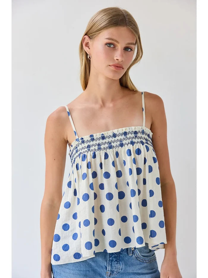 Polka Dot Smocked Cami Top