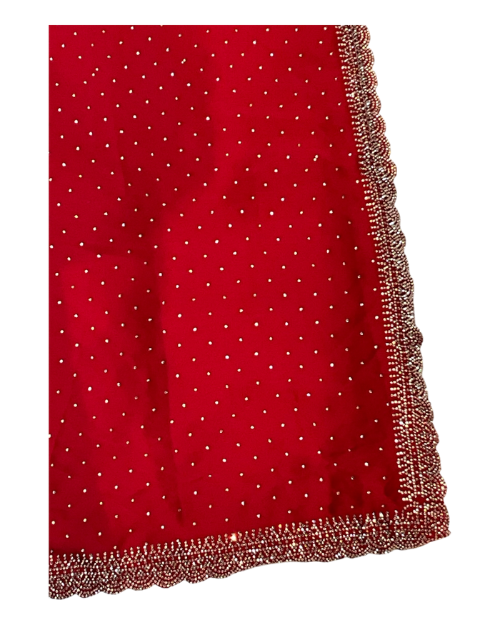 Red - Classic Satin Crepe Saree with Stone Work and Blouse Piece - UK stock - 24hr Dispatch - RS2533 VJ