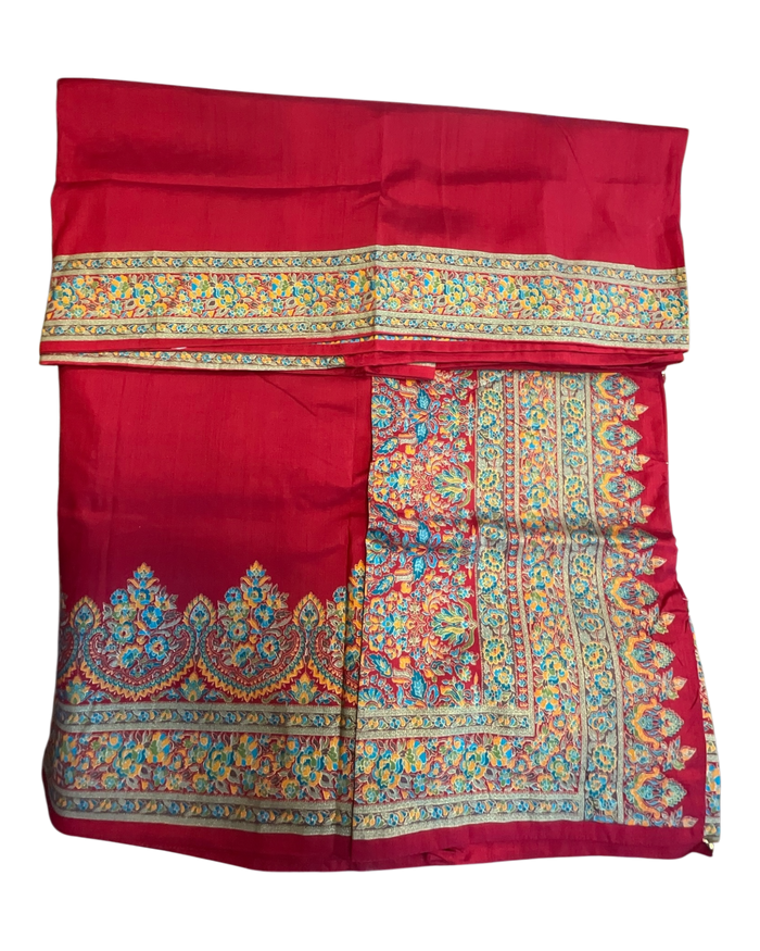 Red - Traditional Block Printed Dupion Silky Saree with Blouse Piece - UK Stock - 2/3 days Delivery 12KC25 K914