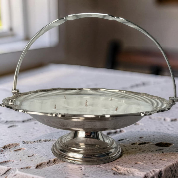 Repurposed Silver Cake Basket Candle - Lavender