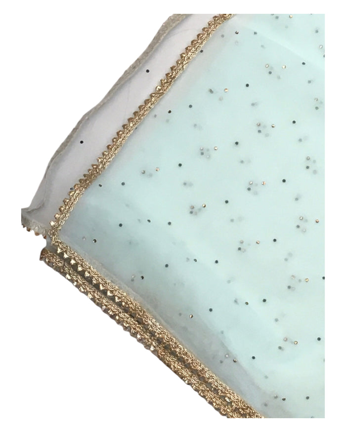Sea Green - Ladies Net Dupatta with Gold Lace Border & Diamante - Mix N Match - VC2501 T0125